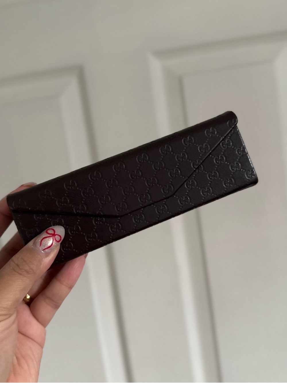 Gucci Embossed GG Leather Sunglass Case - Brown